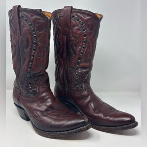 Vtg 80s Durango West Western Leather Cowboy Boots Mens 7.5 Stitching Snip Toe